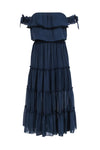 Viscose Semi Sheer Tiered Off the Shoulder Midi Dress With Ruffles