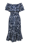 Floral Print Viscose Cold Shoulder Sleeves Smocked Elasticized Waistline Dress With Ruffles