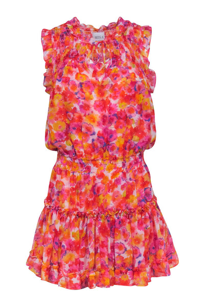 V-neck Smocked Floral Print Viscose Beach Dress