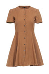 Crew Neck Pocketed Fitted Button Front Fit-and-Flare Short Short Sleeves Sleeves Shirt Dress