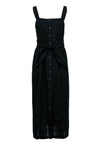 Summer Sleeveless Button Front Semi Sheer Square Neck Maxi Dress