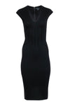 Sexy V-neck Hidden Back Zipper Slit Ribbed Cap Sleeves Sleeveless Darted Waistline Sheath Sheath Dress/Little Black Dress/Midi Dress