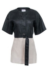 Button Front Belted Short Sleeves Sleeves Linen Dress With a Sash