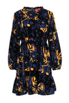 Long Sleeves Button Closure General Print Winter Party Dress With Ruffles