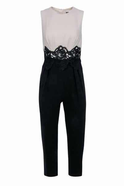 Sophisticated Lace Trim Sleeveless Hidden Back Zipper Jumpsuit