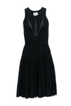 Dropped Waistline Sleeveless Crew Neck Ribbed Pleated Stretchy Cocktail Little Black Dress/Party Dress