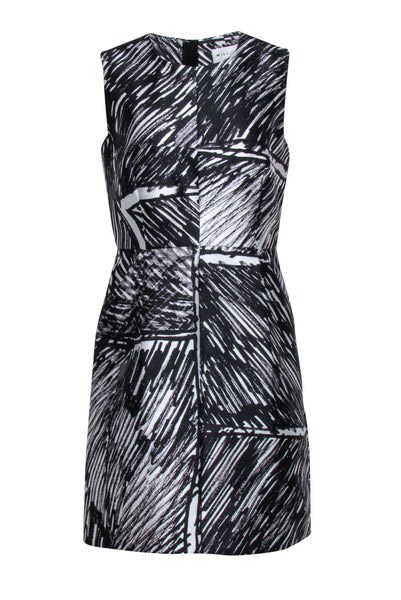 Sleeveless General Print Shift Sheath Round Neck Back Zipper Pocketed Above the Knee Polyester Sheath Dress