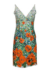 V-neck Sheath Cotton Spring Summer Floral Print Hidden Back Zipper Slit Fitted Cocktail Sleeveless Sheath Dress/Party Dress