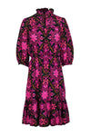 Paisley Print Fall Button Front Silk Dress With Ruffles