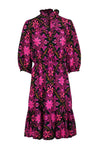Button Front Fall Silk Paisley Print Dress With Ruffles