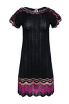 Ruffle Trim Semi Sheer Bateau Neck Knit Short Sleeves Sleeves General Print Little Black Dress