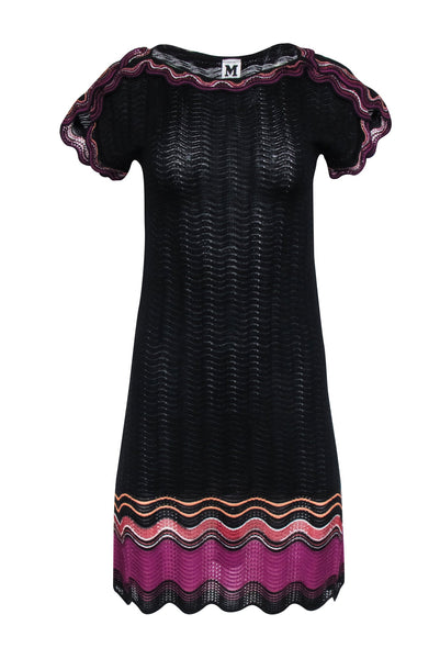 Knit Semi Sheer Short Sleeves Sleeves Bateau Neck Ruffle Trim General Print Little Black Dress