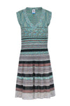 Tall V-neck Summer Striped Print Glittering Ribbed Sleeveless Dress
