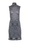 Sophisticated Fall Striped Print Knit Drawstring Sleeveless Turtleneck Party Dress