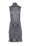 Sophisticated Fall Sleeveless Drawstring Turtleneck Striped Print Knit Party Dress