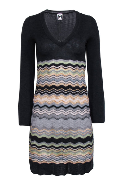 Tall A-line V-neck Bell Sleeves Chevron Print Dress