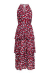 Summer Sleeveless Polyester Tiered Keyhole Hidden Side Zipper Floral Print Maxi Dress With Ruffles