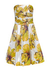 Strapless Pocketed Hidden Back Zipper Slit Floral Print Dress