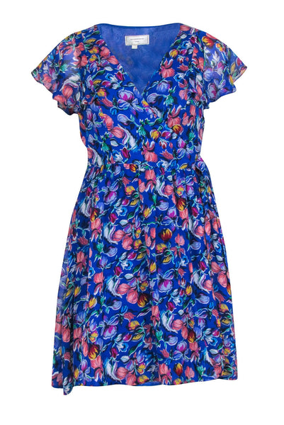 V-neck Flutter Short Sleeves Sleeves Wrap Floral Print Dress