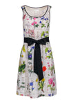 Floral Print Hidden Side Zipper Dress With a Sash