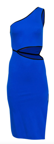 NBD - Cobalt Blue One-Shoulder Sleeveless Midi Dress w/ Cutout