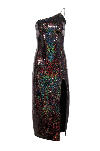 Tall Asymmetric Hidden Back Zipper Slit Sequined Sleeveless Midi Dress