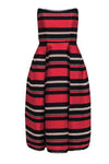 Strapless Striped Print Pleated Back Zipper Pocketed Midi Dress