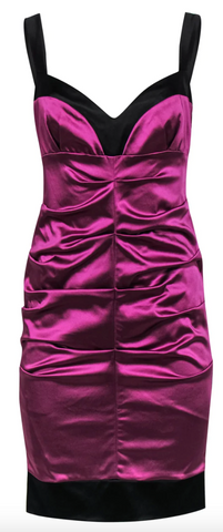 Nicole Miller - Purple Satin Ruched Sleeveless Bodycon Dress w/ Black Trim