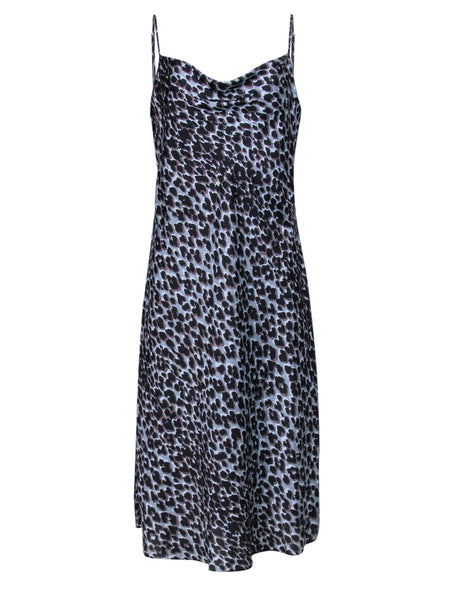 Polyester Cowl Neck Sleeveless Animal Leopard Print Slip Dress/Midi Dress