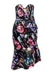 Strapless Floral Print Hidden Back Zipper Polyester Sweetheart Dress With a Bow(s) and a Sash and Ruffles