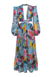 Floral Print Polyester Plunging Neck Slit Snap Closure Cutout Bodysuit/Maxi Dress