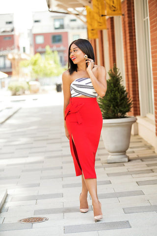 pencil skirt with crop top cute outfit