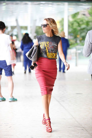 pencil skirt and graphic tee cute outfit