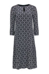 A-line General Print Long Sleeves Keyhole Shift Silk Midi Dress