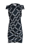 Scoop Neck General Print Silk Cocktail Sheath Gathered Sheath Dress