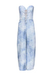 Strapless Corset Waistline Smocked Sweetheart Hidden Back Zipper Lace-Up Tie Dye Print Jumpsuit