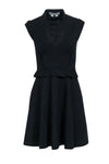V-neck Sleeveless Short Peplum Fitted Pocketed Slit Hidden Side Zipper Fit-and-Flare Dress With Ruffles
