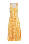 A-line Summer Sleeveless General Print Pleated Polyester Smocked Tie Waist Waistline Midi Dress