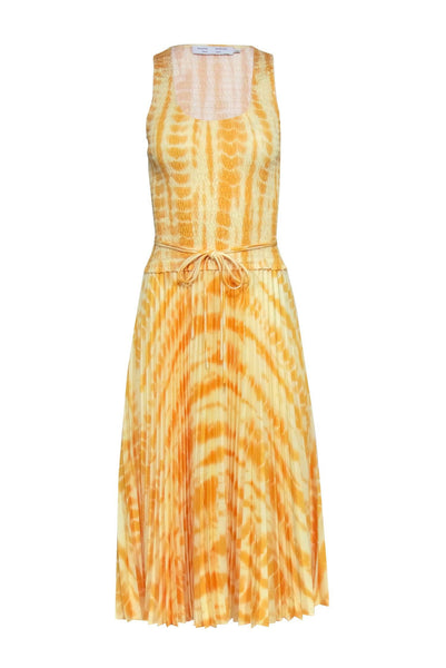 A-line Smocked Polyester Sleeveless Summer General Print Pleated Tie Waist Waistline Midi Dress