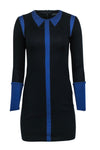 Scoop Neck Sheath Long Sleeves Wool Hidden Back Zipper Sheer Colorblocking Sheath Dress/Midi Dress