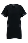 Shift Leather Trim Short Sleeves Sleeves Pleated Scoop Neck Little Black Dress