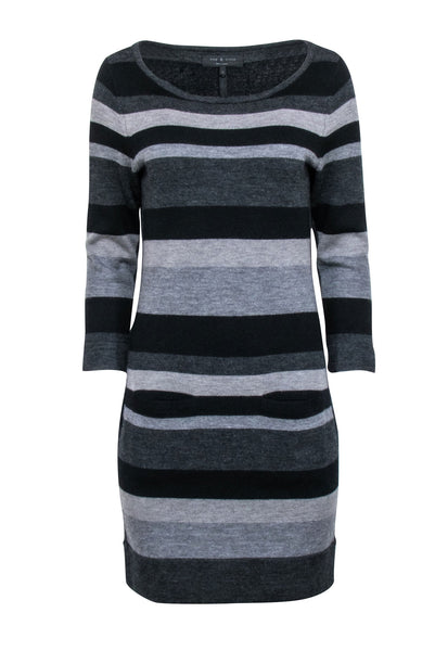 Tall Tall Striped Print Slit Pocketed Long Sleeves Dress