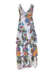 Tall Tiered Floral Print Metallic Elasticized Empire Waistline Summer Beach Dress/Maxi Dress