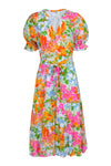 V-neck Short Sleeves Sleeves Floral Print Button Front Tiered Belted Gathered Midi Dress With Ruffles