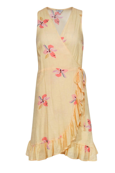 Floral Print Wrap Plunging Neck Dress With Ruffles