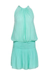 Smocked Button Closure Elasticized Dropped Waistline Sleeveless Polyester Short Dress