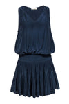 V-neck Dropped Waistline Short Smocked Pleated Dress With Ruffles