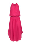 Polyester Smocked Summer Button Closure Elasticized Waistline Sleeveless Midi Dress