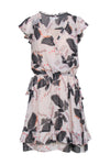 Spring Polyester Self Tie Drawstring Flutter Sleeves Animal Print Dress