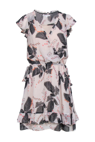 Spring Self Tie Drawstring Polyester Flutter Sleeves Animal Print Dress